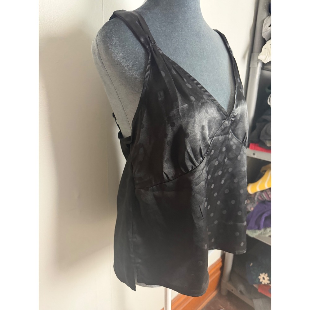 Black Satin Polka Dot V-Neck Camisole Cami tank top classic old money baby doll